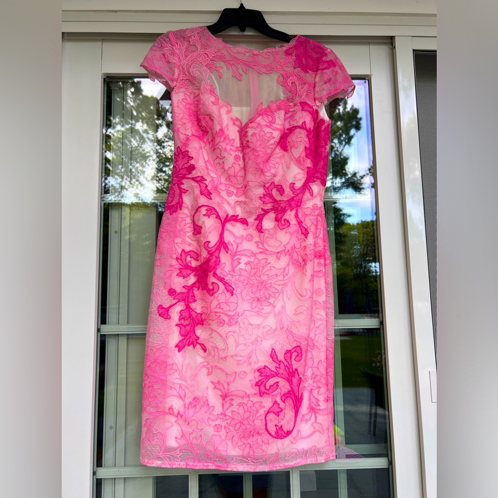 Tadashi Shoji Vibrant Pink Lace Midi Dress